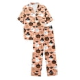 thumbnail image 6 of Yellow Women's Pajama Set Satin Silk Short Sleeve Button Top Matching Wide Leg Pant Set Plus Size Cute Ghost Pumpkin Pjs 3XL, 6 of 7