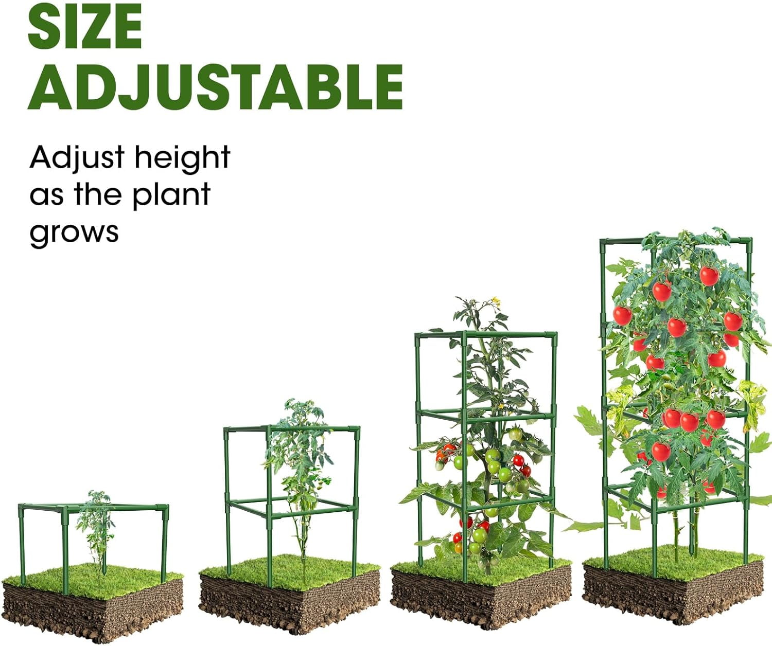 Square Tomato Plant Stakes Support Cages Trellis for Garden Climbing Vegetables, Flowers, Fruits – 3 Pack Tomato Cages, Extra Bold