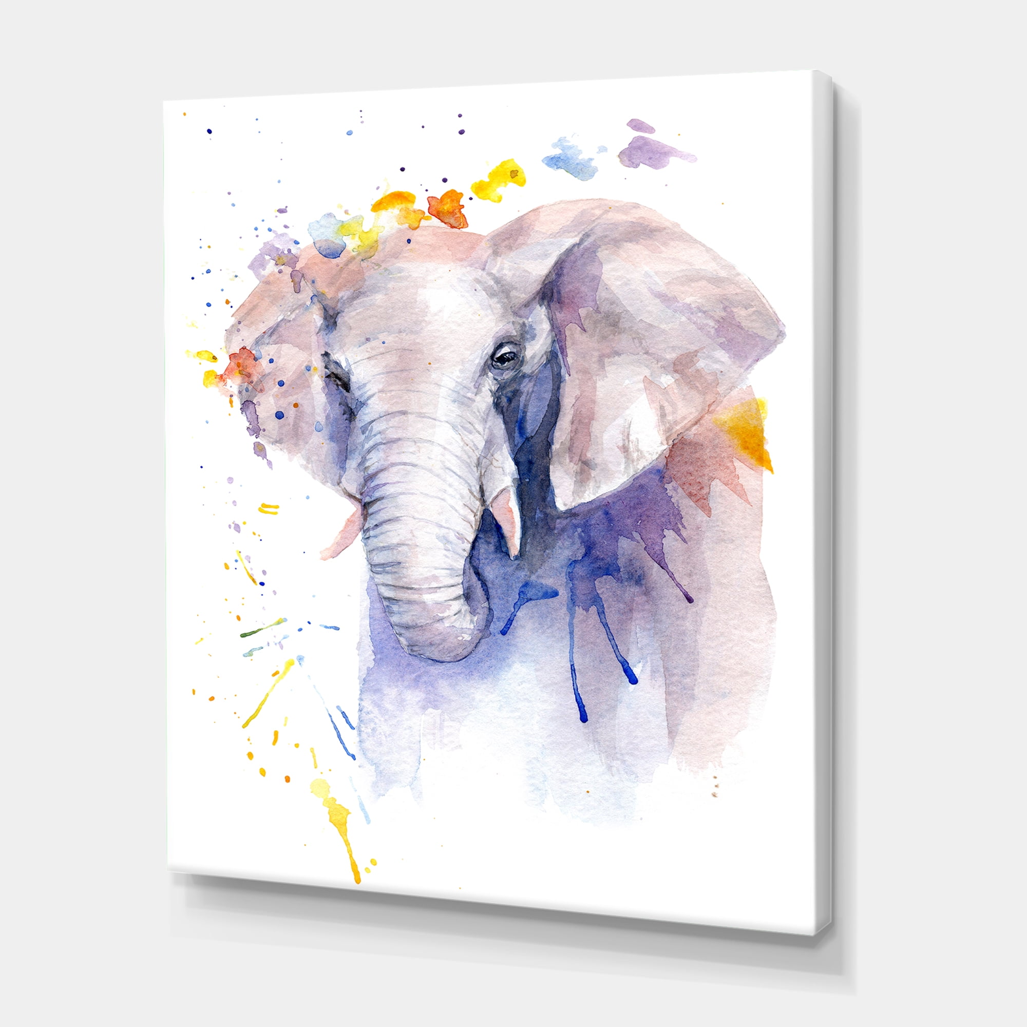 Designart ' Portrait of An Elephant Yellow and Blue Strokes ' Farmhouse Canvas Wall Art Print