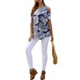 thumbnail image 7 of Hibeli Women Floral Paisley Print Summer T Shirts Cold Shoulder Tunic Top Blouse, 7 of 7