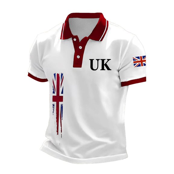 Telankuip Men's Polo Shirts British Flag Collar Casual Short-Sleeve Polo Shirts Stylish Letter and Graphic Printed Tee Tops Summer Color Block Lightweight Comfy Daily Wear 3-White XL
