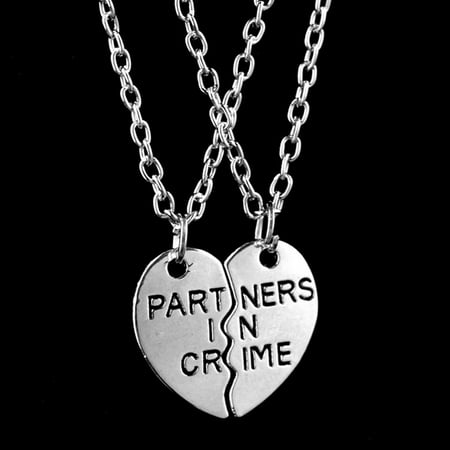 Two Peach Hearts Splicing Partners in Crime Necklace Friends - Silver (Best Friend Partner In Crime)