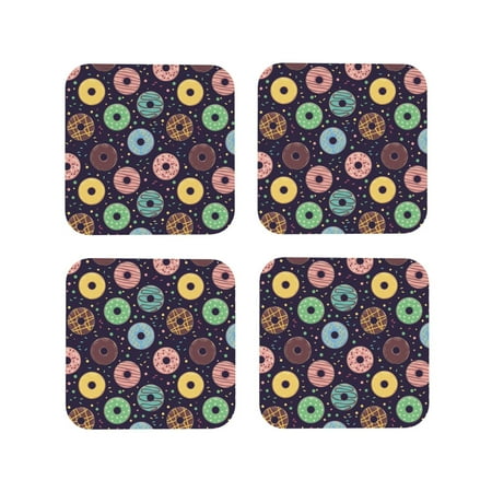 

Leather Coasters Set of 4 - Donut Print No.9065 Lightweight Non-Slip Drink Coasters for Desk Anti-Scalding Desk Cup Coasters for Office Table Decor Square