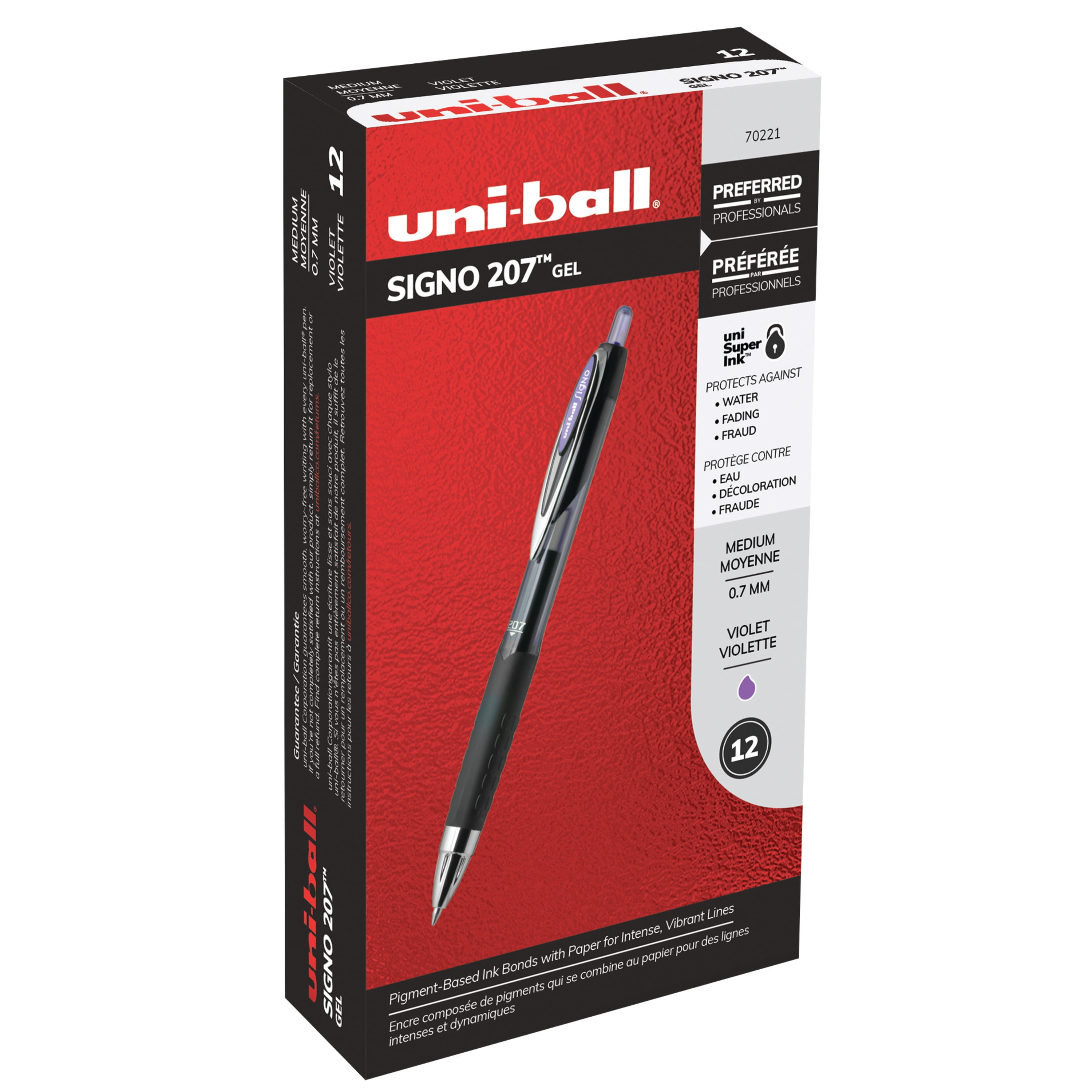 Uni-ball 207 Retractable Gel Pens, Medium Point (0.7 mm), Violet, 12 Count