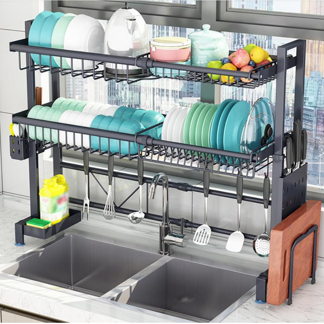 INTBUYING 2 Layer Kitchen Sink Drain Rack Retractable Drying Rack ...