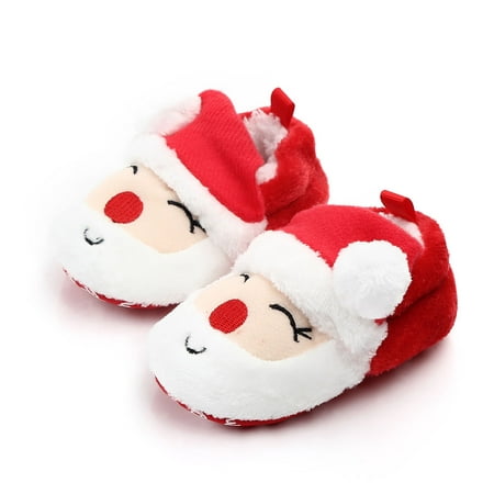 

Visland 1 Pair Xmas Toddler Shoes Adorable Non-Slip Soft Sole Exquisite Pattern Extra-Thick Keep Warm Wear-resistant Santa Claus Xmas Tree Baby Shoes Photo Prop Baby Supplies