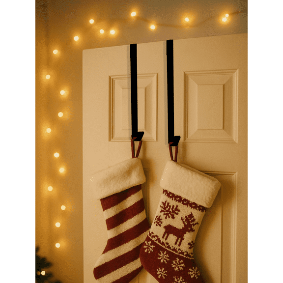 Christmas Door Decor Hanger with Stocking and Bells, Hanging Holiday Door Decoration for Home Front Door Entryway Xmas Decor, Festive