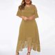 thumbnail image 1 of ICHUANYI Clearance Plus Size Women Sexy Ruffle Strapless Splicing Lace Splicing Short Sleeve Dress(Khaki, XL) ICHUANYI WER2023080802797, 1 of 7