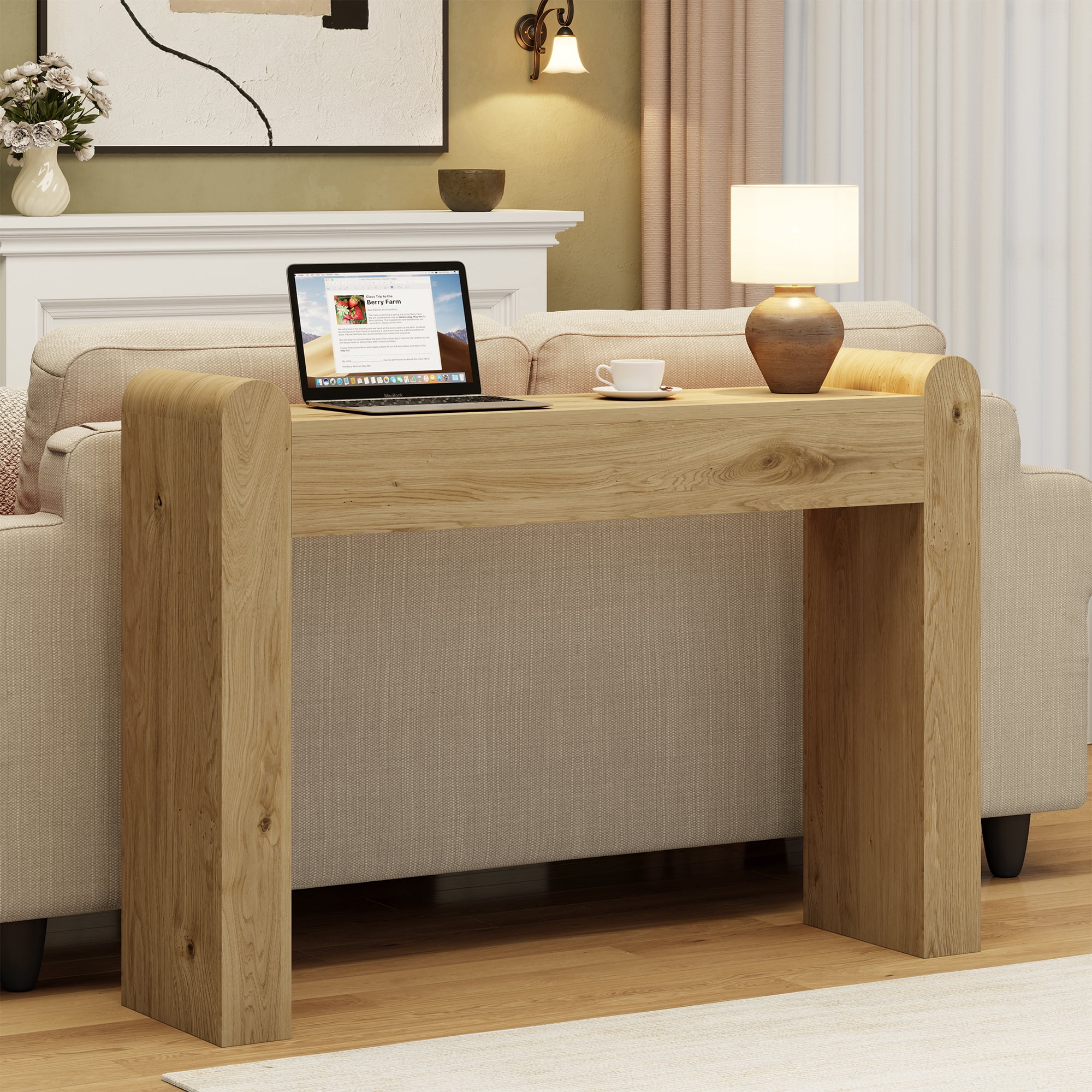 Laintene 47" Entryway Table, Curved Console Tables for Entryway, Rustic Farmhouse Sofa Table Behind Couch, Wooden Hallway Accent Table for Living Room, Entrance, Natural