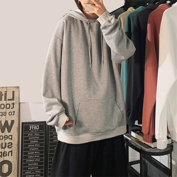 Hoodies For Men 2021 New Men Casual Patchwork Hooded Top Blouse Sweatshirt With Pockets Coat Gray XXXXXL JE