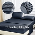 thumbnail image 5 of Jessy Home 4-Piece Satin Stripe Sheet Set, Silky Soft 100% Polyester Bedding, 14-Inch Deep Pocket, Full/Queen, Navy Blue, 5 of 9