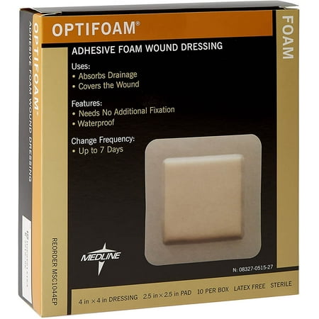 Medline Optifoam Adhesive Wound Dressing Highly Absorbent, Waterproof, 10ct