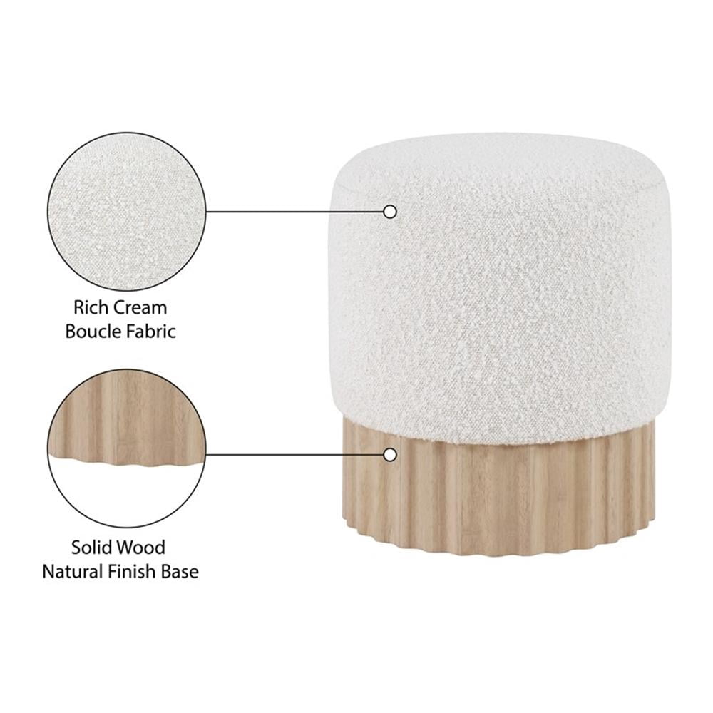 Pemberly Row Contemporary Boucle Fabric Ottoman/Stool in Cream/Natural