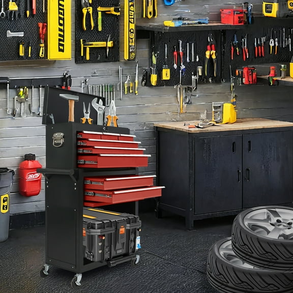NIGSQJB 8 Drawers Large Capacity Rolling Tool Chest, Detachable Tool Cabinet Storage with Lock & Brake Wheels, Multi-Functional Metal Tool Cart for Garage Workshop Warehouse, Repair Shop, Black Red