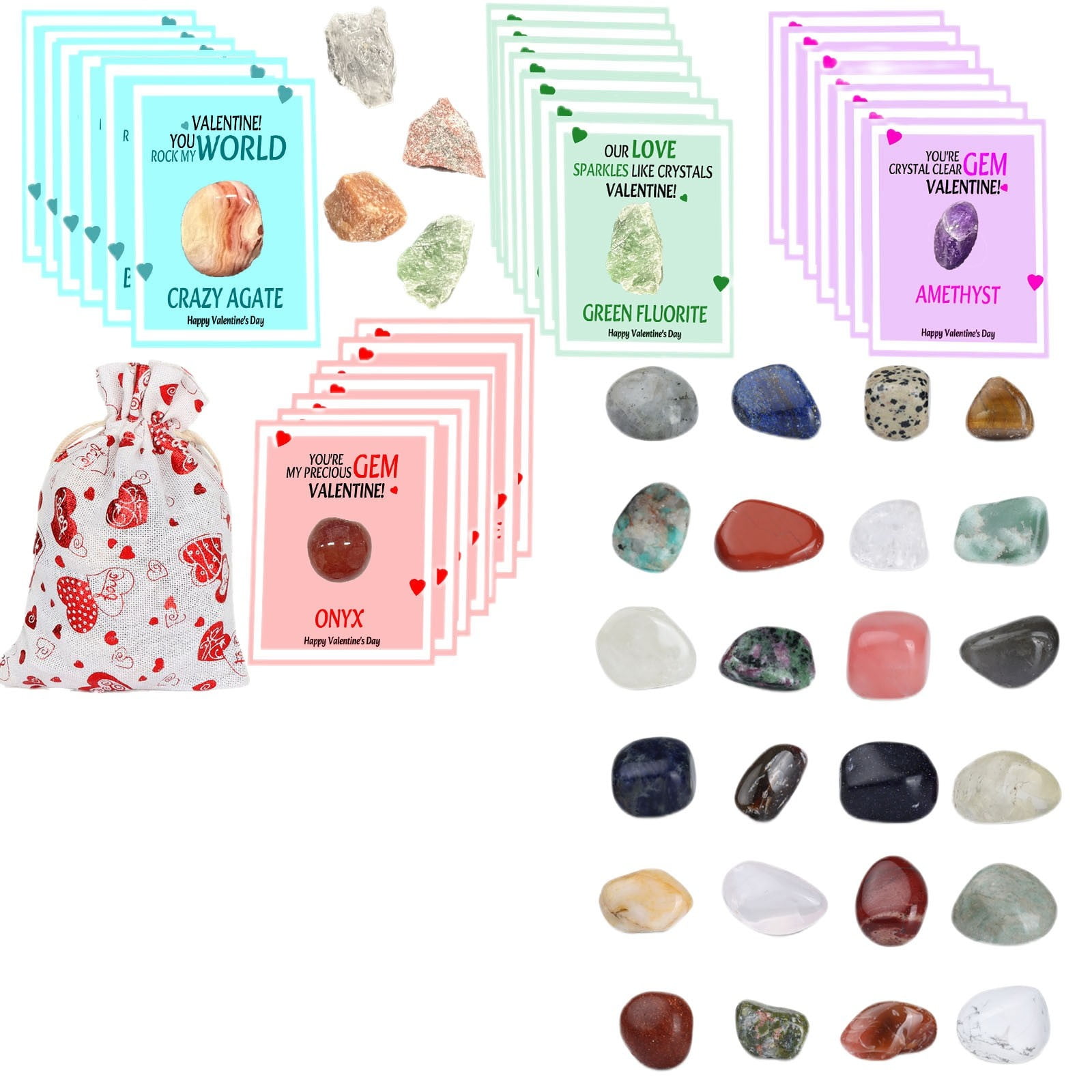 asddcavvf Valentine's Day Combination Valentine's Day Natural Gemstone Stone Suitable For Parents And Couples Large 28 Stones Stationary Cards And Envelopes