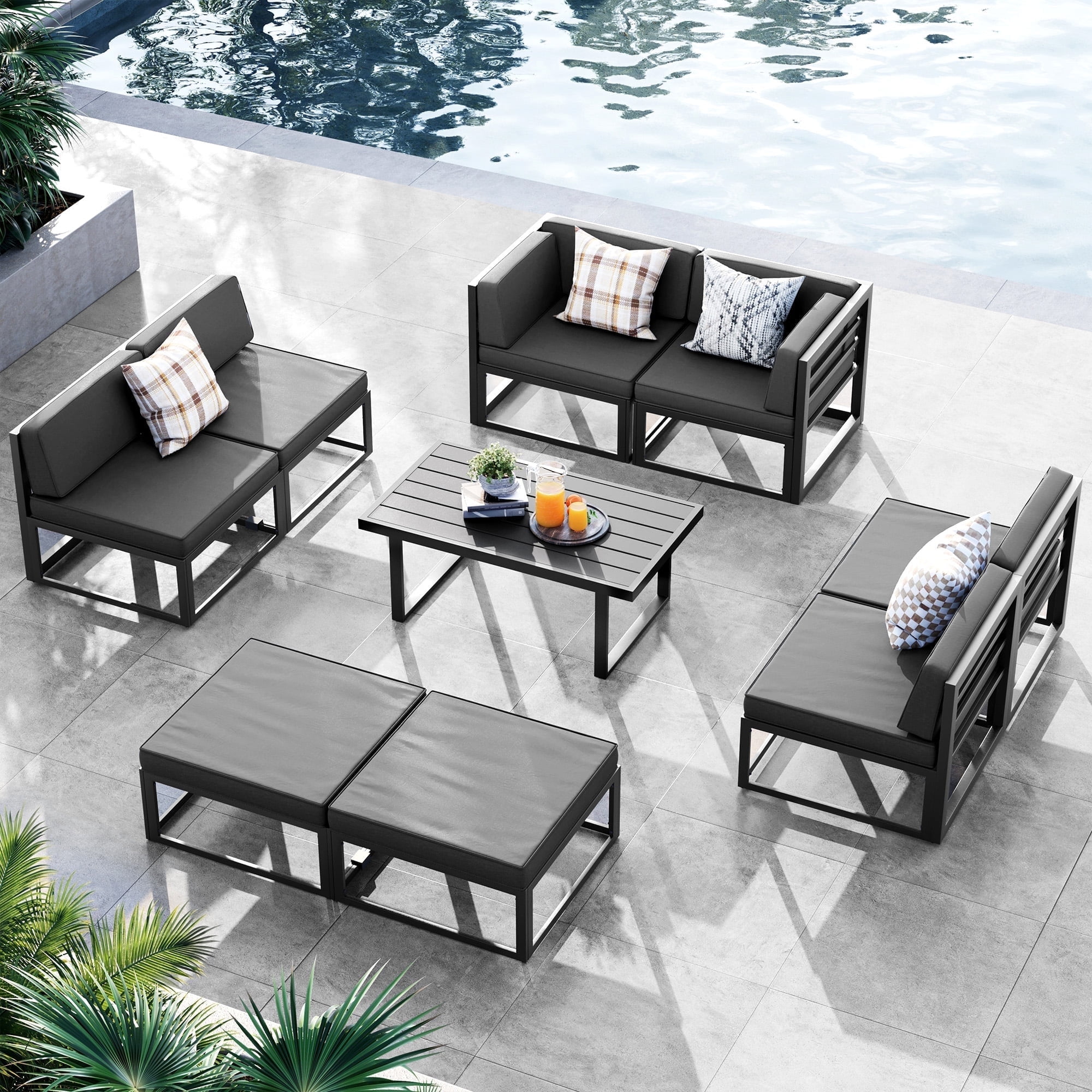 MRUAKA Aluminum Patio Furniture Set, 7 Pcs Metal Modern Outdoor Sofa Sets, Outdoor Sectional Patio Conversation Set with Coffee Table for Backyard, Poolside, White (Included Waterproof Covers)