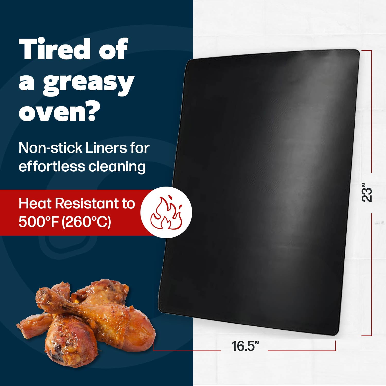 Cooks Innovations Non-Stick Oven Liner - Heavy Duty Heat Resistant, BPA Free Mat to Protect Oven Racks – Black 1-Pack