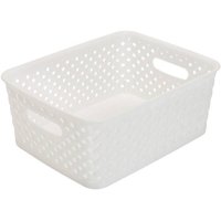 Simplify Resin Wicker Storage Bin Tote white, Small, (10" x 8" x 4") Basket Weave
