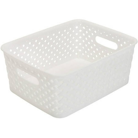 Simplify's Small Resin Wicker Storage Bin in White