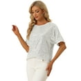 thumbnail image 1 of Blusa de lentejuelas Allegra K para Mujer cuello redondo manga Corta Plata S, 1 of 6