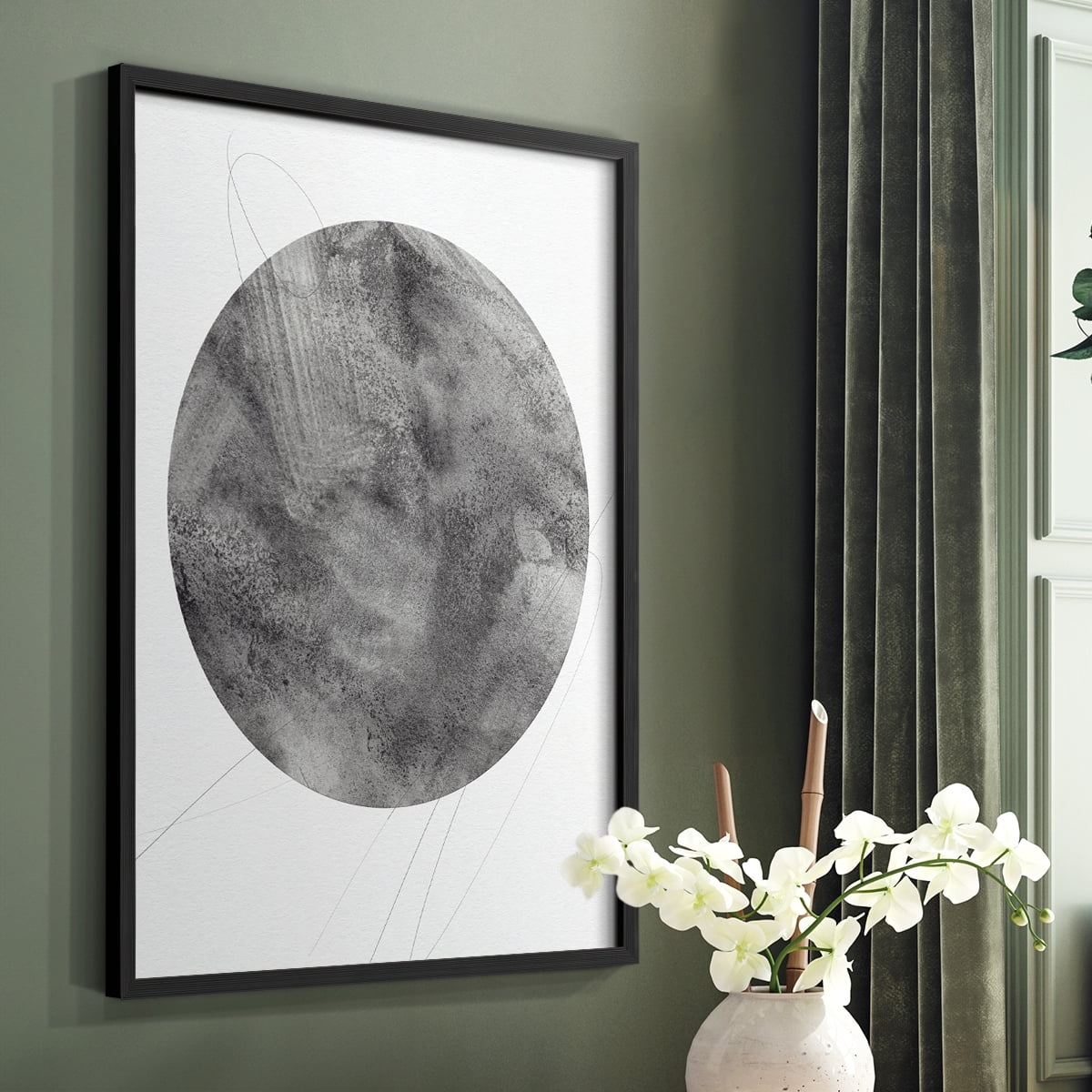 Graphite Moon II Framed Print in Black Solid Wood Framed Print No Nail Hanging