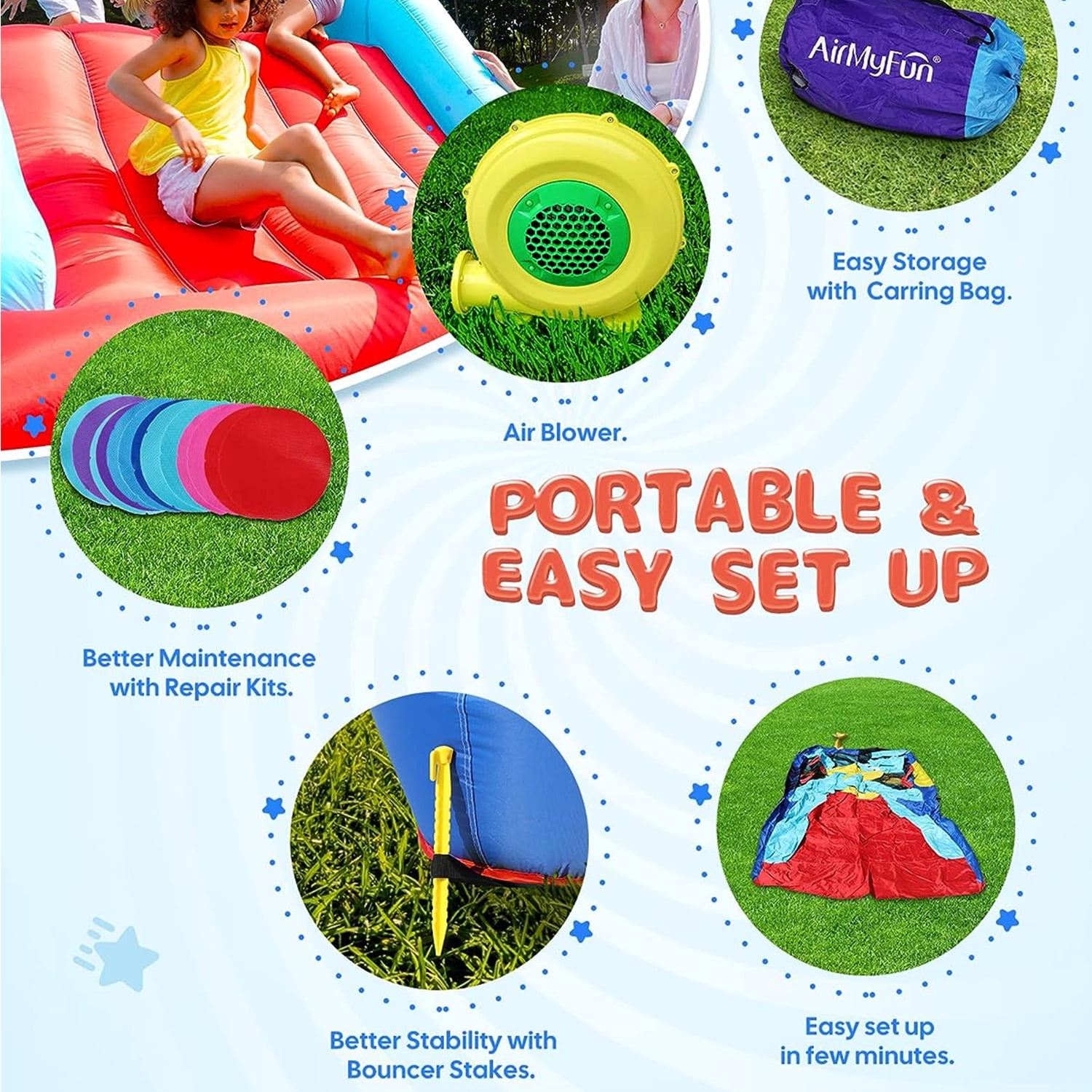 CIPACHO Inflatable Bounce House, Outdoor Inflatable Children's Slide, Jumping Castle with Air Blower, Basketball Hoop, Football Playing
