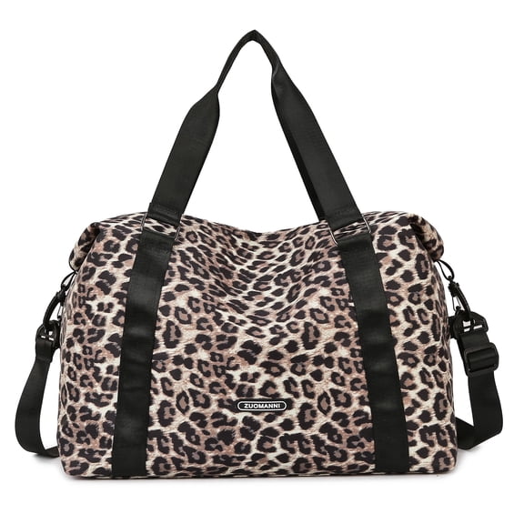 Women's Leopard Print Travel Duffel Bag – Lightweight Weekender Overnight Tote with Adjustable Shoulder Strap for Gym, Yoga, Workouts, Weekend Trips & Travel