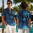 thumbnail image 2 of Psesaysky Blue Palm Tree Print Mens Shirts and Womens Dress Couples Hawaiian Matching Outfit,Summer Sleeveless Flowy Beach Sundress with Pockets,Hawaii Aloha Buttons Shirts, 2 of 7