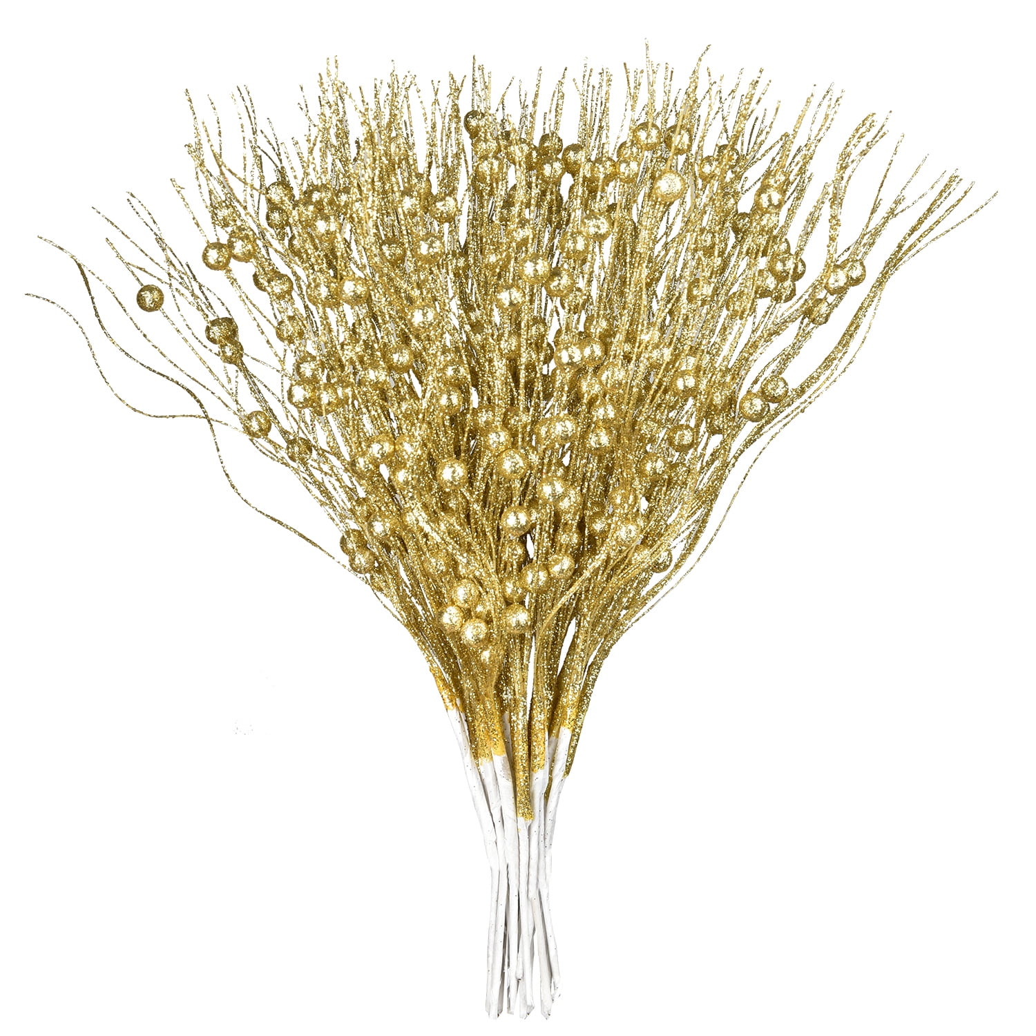Gomaty 24Pack Gold Artificial Glitter Berry Stem Ornaments 16.5Inches