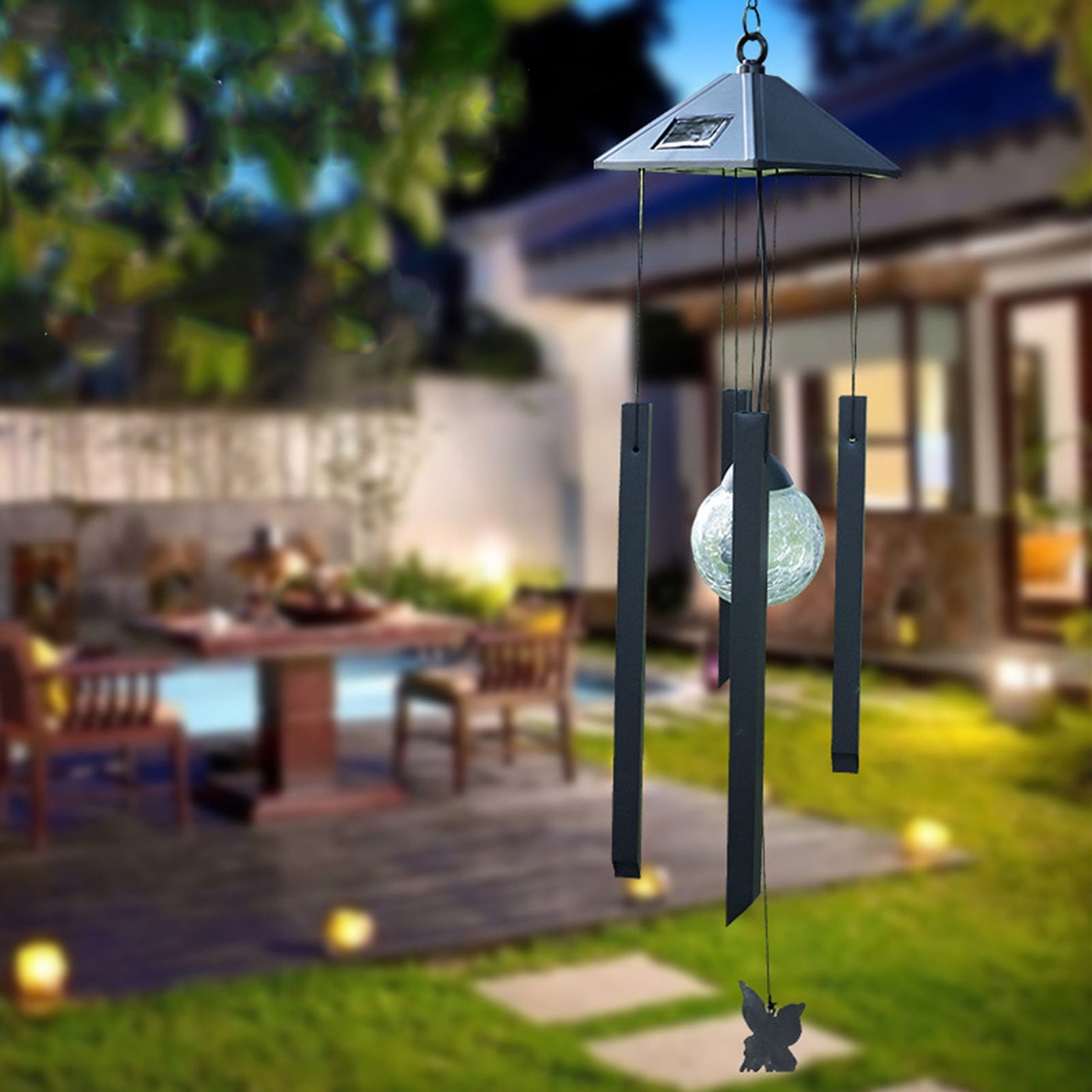 Gmogad Solar Wind Chime Light, Colorful Gradient LED Rotating Hanging Decoration for Garden Balcony, Solar Wind Chime Light Outdoor Courtyard Terrace Decor, Waterproof Musical Ambiance Lighting Gift