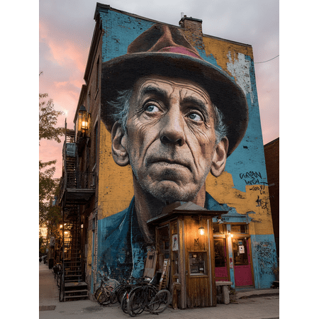 Montreal Leonard Cohen Mural Canvas Print Canadian Singer Tribute City Landmark Wall Decor