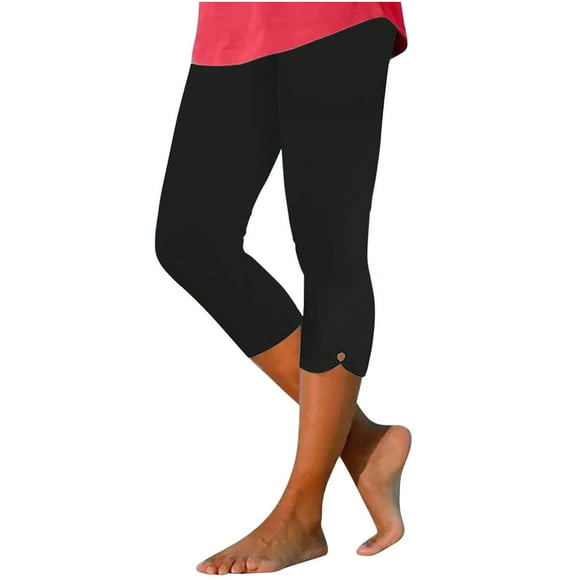 ZVAVZ Womens Capri Yoga Pants,Womens Summer Solid Color Leggings Pants High Waisted Slim Fitting Sweat Pants Lightweight Knee Length Workout Pants Limited Time Deals Black,L