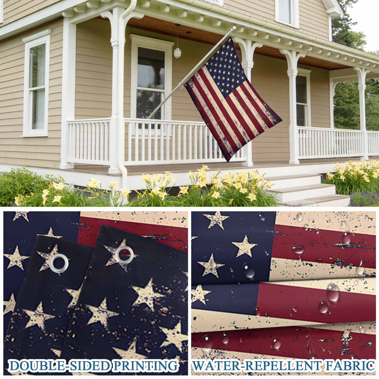 4th of July Flags for Outside 3x5 ft Retro USA Flag Outdoor Flags Double Sided Grommets House Banner Freedom Patio Yard Flag for Outdoor Party Porch Garden Independence Day Decor