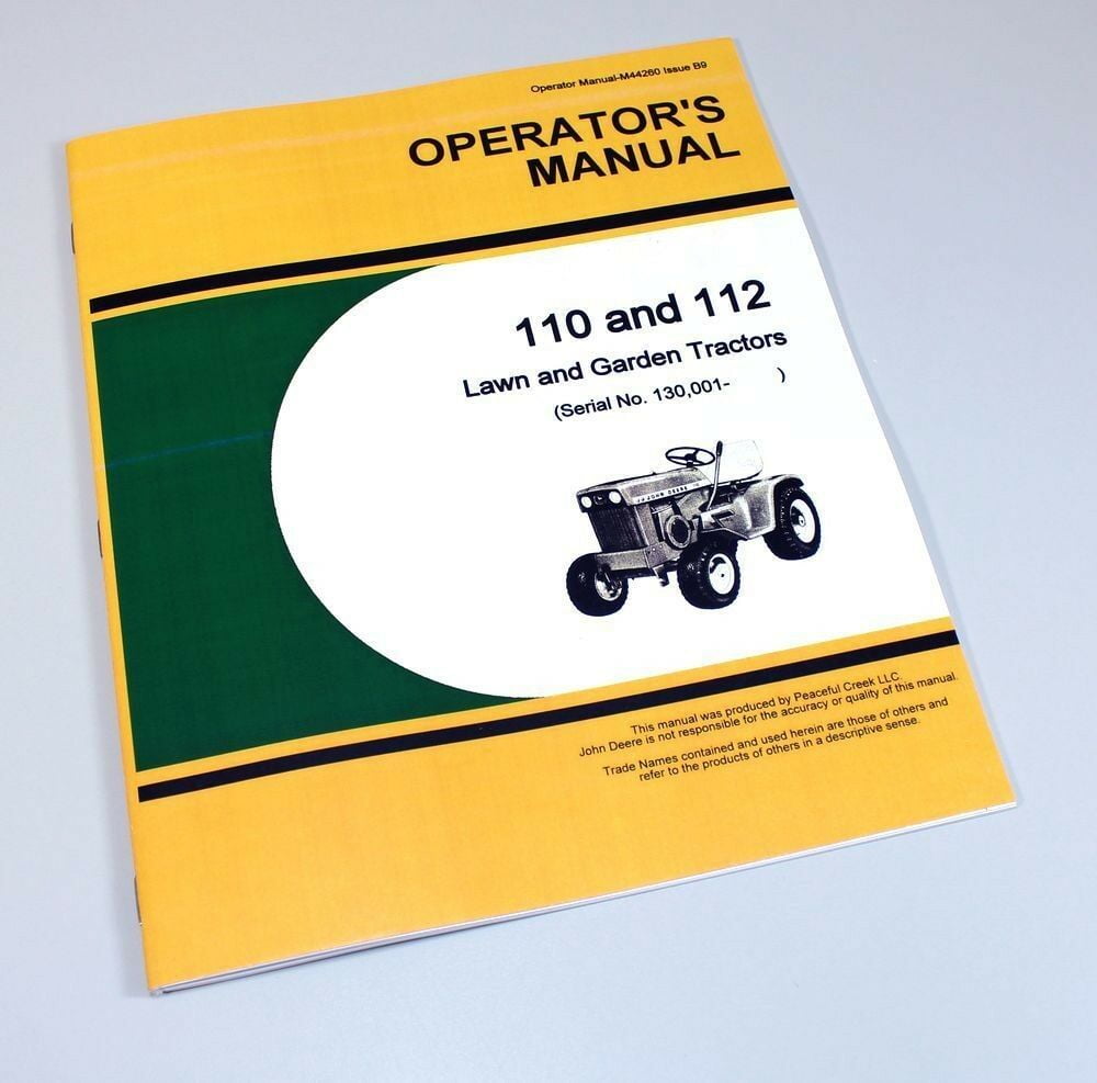 Operators Manual For John Deere 110 112 Lawn Garden Tractor Mower