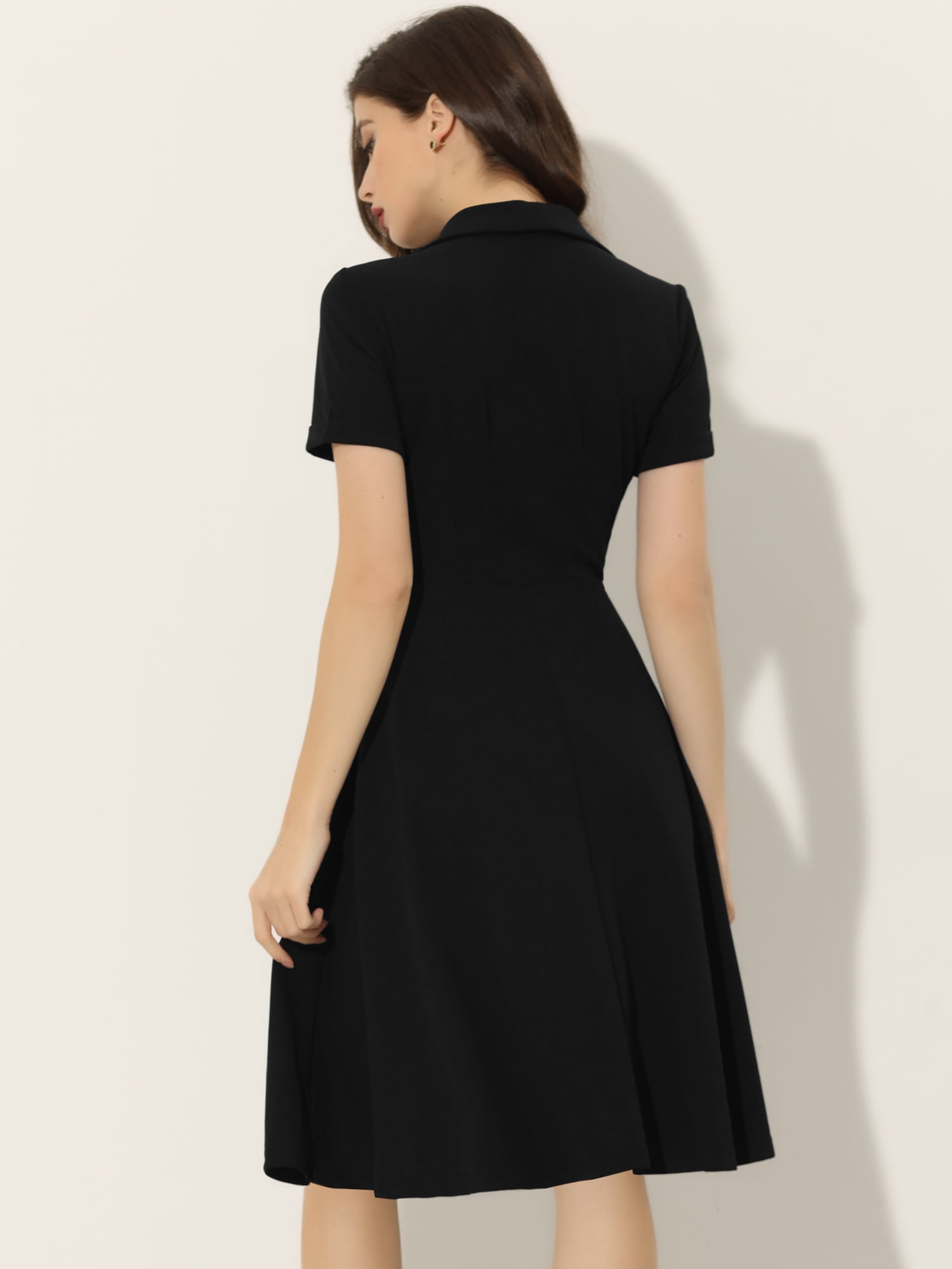 DARING DIVA 1950s Retro Vintage Short Sleeve V Neck A-Line Swing Dresses XL Black