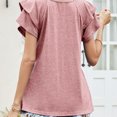 thumbnail image 4 of Camiseta de verano holgada, de doble capa y fluida para mujer, cuello en V, manga corta con volantes, 4 of 6