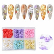 3D Flower Nail Charms for Acrylic Nail 6 Grids 3d Nail Flowers Rhinestone White Pink Blue Cherry Acrylic Nail Art Supplies with Pearls Manicure Diy Nail Decorations Acrylic