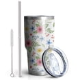 thumbnail image 2 of 30oz Pioneer Flower Floral Print Pattern Tumbler, Double Wall Vacuum Insulated Cup, BPA-Free Leak Proof Lid & Reusable Straws, Hot 12h, Cold 34h, 2 of 6