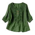 thumbnail image 3 of Ihhxva Women's Plus Women's Linen Tops Embroidered V-Neck Blouse Cotton Lightweight Button Detail Boho Loose Top Casual Summer Flowy Tunic for Beach Holiday M-3XL, 3 of 6