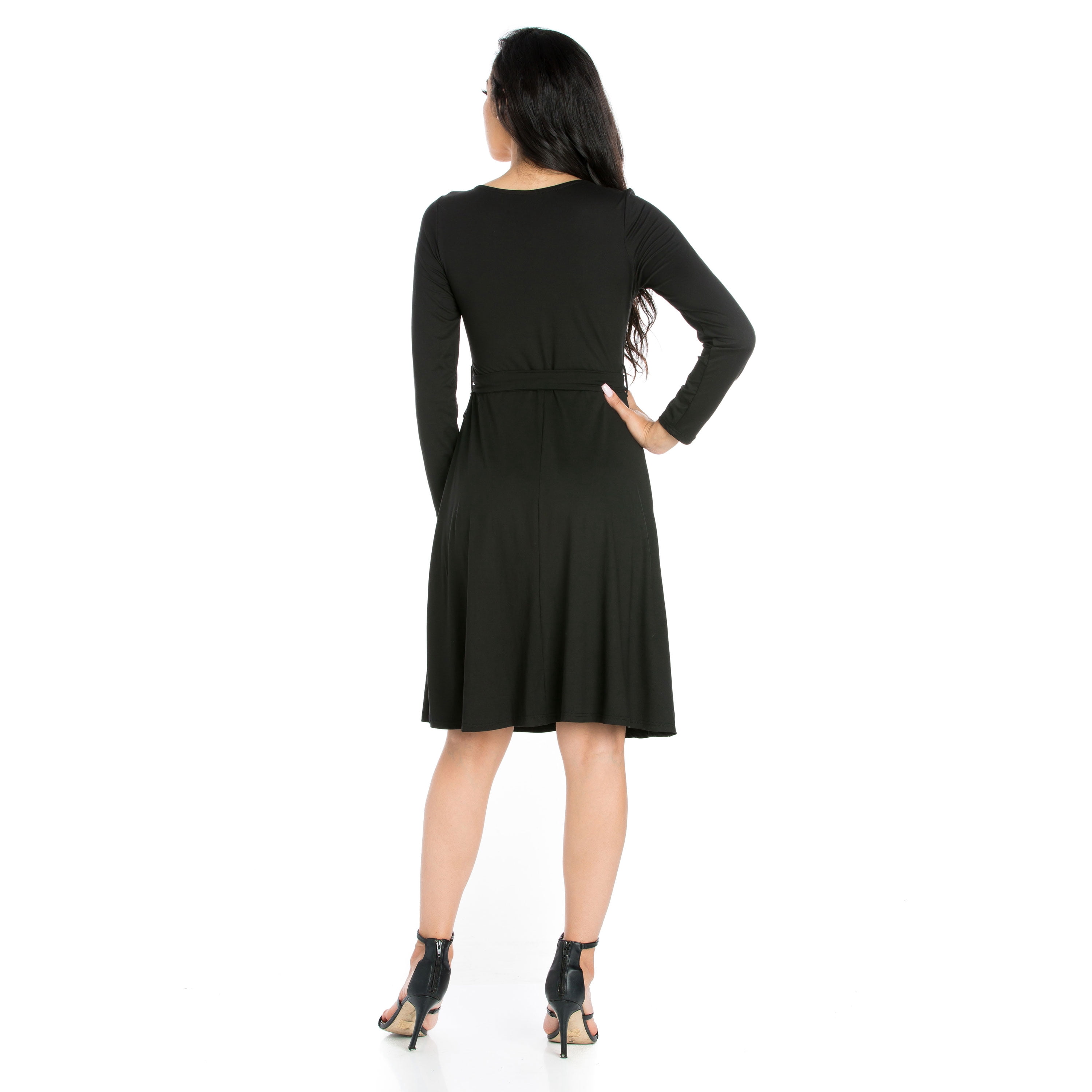 24seven Comfort Apparel Chic V-Neck Long Sleeve Wrap Dress