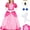 Pink, variant on 6-Piece Galaxy Princess Cosplay Costume Set for Women, Satin Cosplay Party Gown with Crown, Star Wand & Accessories, Complete Halloween Dress-Up Outfit (Teal )