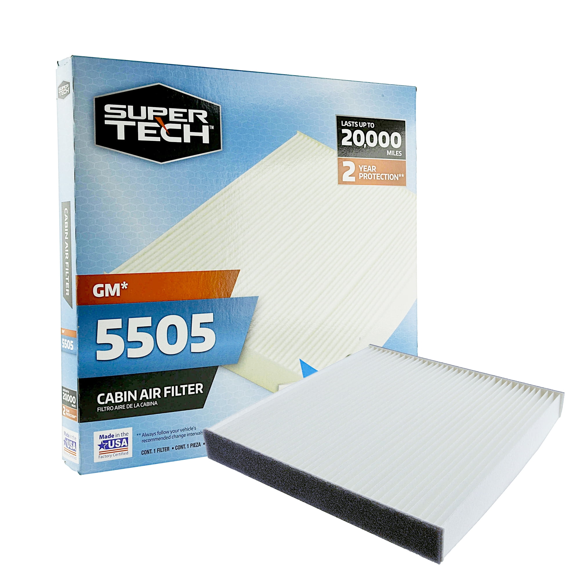 SuperTech Cabin Air Filter 5505, Replacement Air/Dust Filter for GM Fits select: 2014-2019 CHEVROLET SILVERADO, 2014-2019 GMC SIERRA