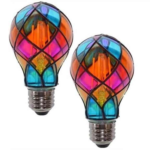 2 Pack Stained Glass Light Bulb E26 4W 120V LED Colorful Lightbulb Painted Glass LED Light Bulb Romantic Lighting