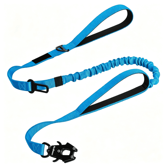 GASTROPOD Heavy Duty Tactical Dog Leash,5 Ft Bungee Shock Absorption Leash | 2 Padded Handles,Quick Release Metal Clip,Car Seatbelt,No Pull Training Lead,For Large Medium Dog,Light Blue