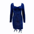 thumbnail image 4 of cfhntfmh Bodycon Dresses for Women Square Neck Long Sleeve Fall Ruched Mini Dress Slim Elegant Clubwear Dress, 4 of 7