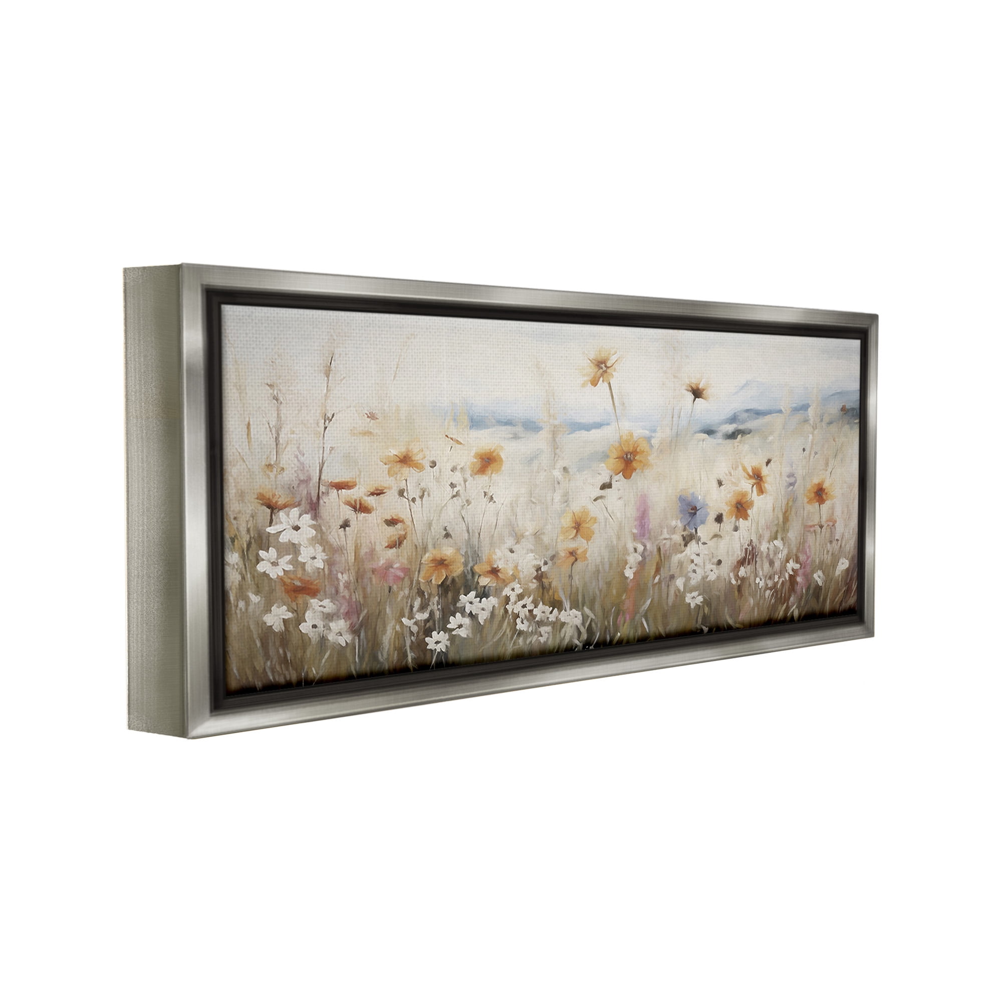 Stupell Industries Neutral Misty Meadow Botanical & Floral Painting Gray Floater Framed Canvas Art Print Wall Art, 31 x 14