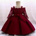 thumbnail image 4 of LWavelet Elegant Toddler Girl Dress with Lace Applique Long Sleeve Bowknot Design Formal Princess Gown, 4 of 5