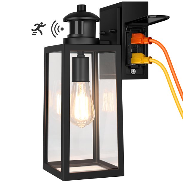 Dusk to Dawn Motion Sensor Outdoor Porch Lights with GFCI Outlet
