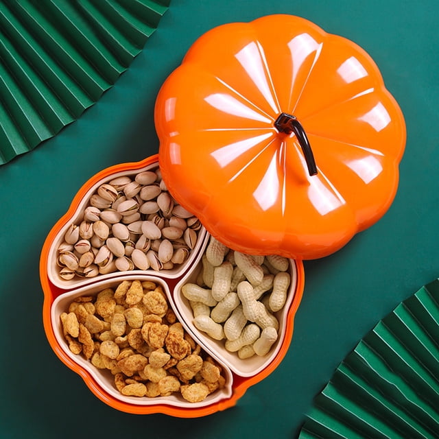Caja de Dulces con Tapa y Compartimento En Forma de Calabaza para Sala de Estar o Mesa de Centro. Caja para Guardar Snacks o Melones. Platos Fruteros con Forma de Calabaza de Creatives.