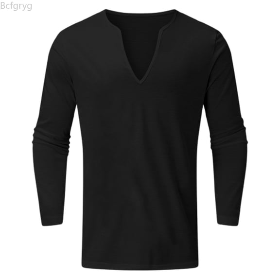 Bcfgryg Men's Casual V Neck Long Sleeve T Shirt Slim Fit Basic Solid Color Top Comfortable Breathable Soft Shirt For Daily Wear Men's T Shirts Black L